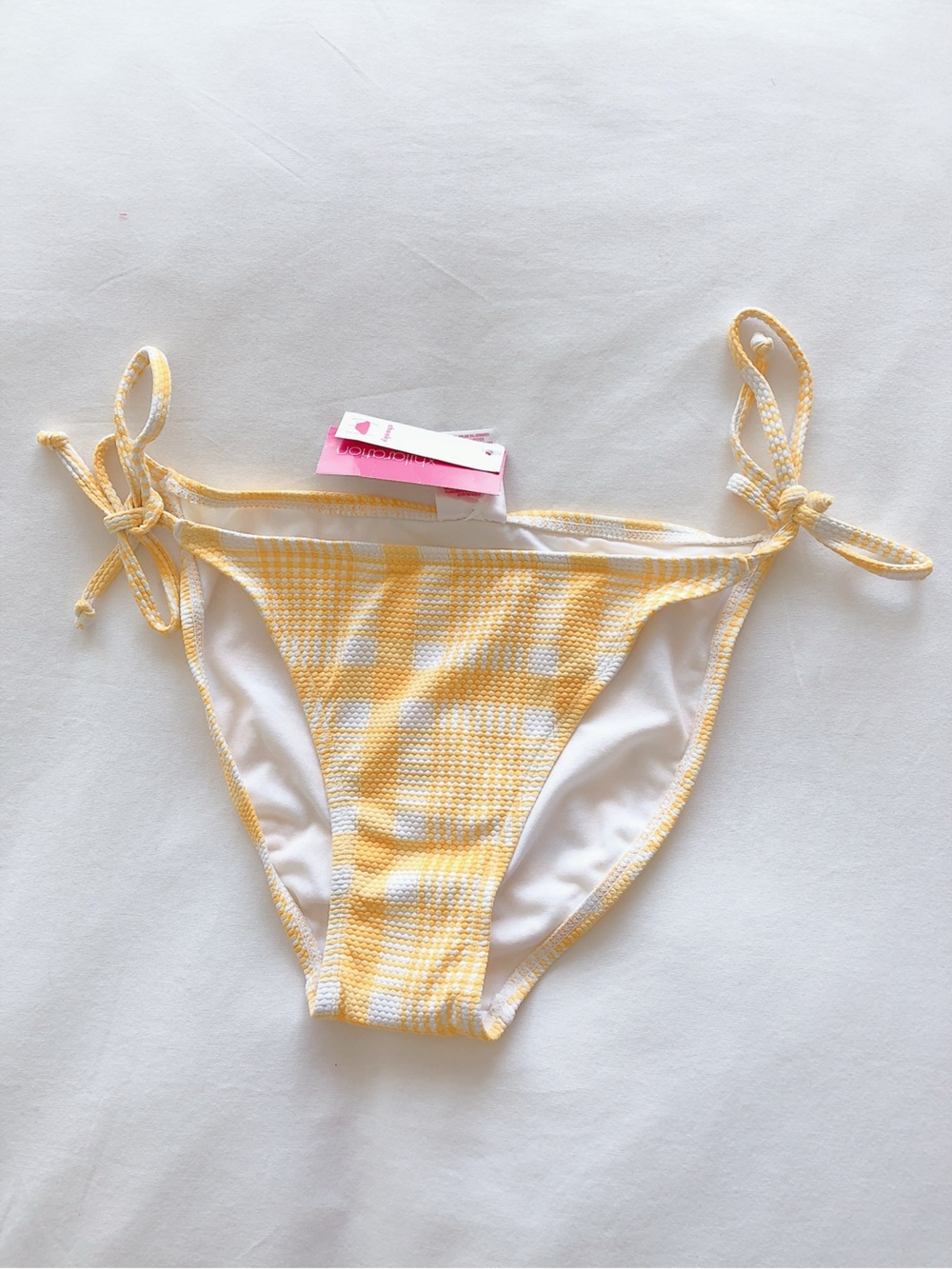 Xhiliration Yellow & White Gingham Tie-Side Bikini Bottom swimsuit bathing suit